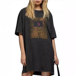2024ss Dress Washed Tee Women Designer T Shirts Rock Leopard Letter Printed T-shirt Tops