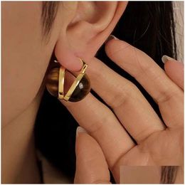 Hoop Huggie Earrings Vintage Metal Natural Tiger Eye Stone Ear Buckle For Women Elegant 2023 Fashion Jewelry Accessories Drop Delivery Dh1Kt