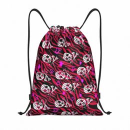 grunge Zebra Star Skull Print Drawstring Bags Women Men Foldable Sports Gym Sackpack Gothic Death Skelet Training Backpacks 24uN#