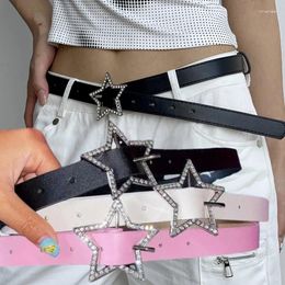 Belts Y2K Pentagram For Women Spicy Girls Pink Black White Belt Star PU Leather Rhinestones Versatile Corset Jeans