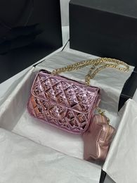 Famous Brand Women tote bag designer bag Real Leather varnish mini CF star Messenger Bag crossbody Classic flap Women purse wallet X196 gold chains hobo bag pink