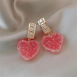 Stud Earrings Cute Sweet Pink Love Heart For Women Luxury Shiny Crystal Zircon Opal Earring Korean Fashion Party Jewellery Gifts