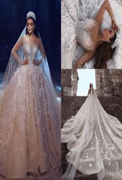 Luxury Long Sleeves Ball Gown Wedding Dresses Beaded 3D Floral Appliqued Saudi Arabia Lace Bridal Gowns 2021 Plus Size Wedding Dre5604600