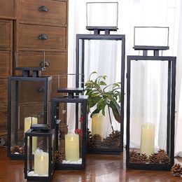 Candle Holders Black Parti Modern Living Room Table Geometric Transparent Metal Chandelier Bougeoir Decoration