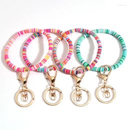 Keychains Colorful Flat Round Polymer Clay Beads Keychain Handmade Heishi Loose Spacer Key Ring For Women Men Bracelet Car Keys Gift