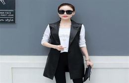 Spring Faux Leather Blazer Vest Womens Long Slim Fit Waistcoat Ps Size 3XL PU Sleeveless Jacket Suit Vest Woman Vintage DV512299i7052757