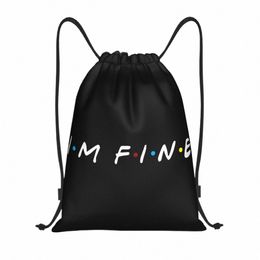 tv Show Friends Funny Quote Drawstring Backpack Women Men Gym Sport Sackpack Portable I'm Fine Shop Bag Sack W27X#