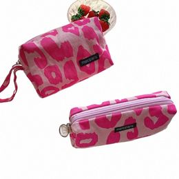 retro Corduroy Women's Cosmetic Bag Simple Plaid Girls Canvas Pencil Case Leopard Print Ladies Lipstick Storage Bag Small Wallet J8RE#