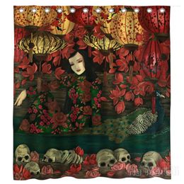 Shower Curtains Geisha And Flower Beds In Japan Design Waterproof Curtain Bathroom Decoration
