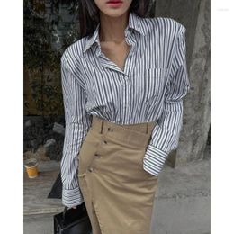 Women's Blouses Shpmishal Korean Fashion InsBF Style Shirt Spring Stripe Lazy Single Breasted Oversize Shirts Female Clothing
