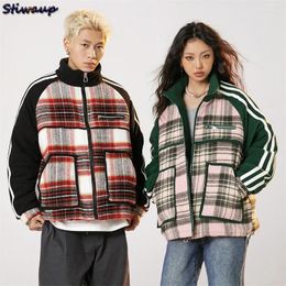 Women's Trench Coats Winter Short Down Jackets For Women 2024 Vintage Plaid Parka Couple Matching Jacket Embroidery Men Coat
