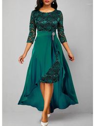 Casual Dresses 2024 Fashion Solid Colour Lace Splicing Dress High Waist Hip-covering Long Temperament Elegant Women's Robe