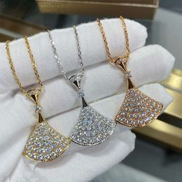 Designer Bvlgarys925 Jewellery Bulgarie Bracelet 925 Sterling Silver Baojia Full Diamond Skirt Necklace Plated with 18k Gold Large Doublelayer Fanshaped Pendant Co