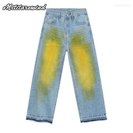 Men's Jeans Casual Baggy Y2k Yellow Knee Denim Pants Straight Loose Vintage Retro Trousers For Men Four Seasons Full Length