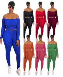 Designer Women Tracksuit Off Shoulder Outfits Hoodie Leggings 2 Piece Sets Sexy Trousers Bodycon Pants Apparel Crop Top Fashion Fa9856291