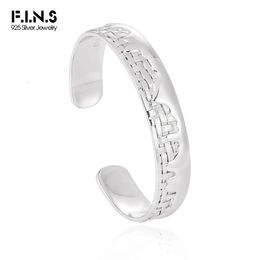 FINS Trendy Irregular Liquid Metal Pure S925 Sterling Silver Bracelet Knitting Lattice Open Cuff Bangles Wrist Fine Jewellery 240416