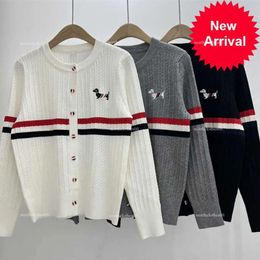 24 Autumn New TB Academy Style Round Neck Dog Badge Sticked Cardigan Women