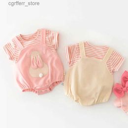 Rompers MILANCEL Summer False 2pcs Baby Girls Cute Bunny One Piece Overall Jumpsuits Cotton Infant Baby Bodysuit Clothing Outfits L410