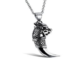 Man Wolf Tooth Necklace Pendant For Men Boy Fashion Brave Wolf Tooth Dragon Stainless Steel Vintage Jewellery Necklaces GX9438709095