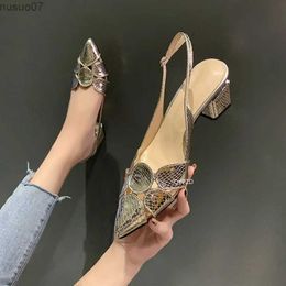 Sandals 2024 Fashion Women Leather High Heels Shoes Female Pointed Toed Gold Solid Wedding Bridal Womens High Heel Shoes Zapatos MujerL2404