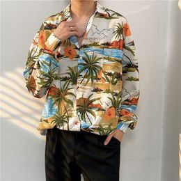Men's Shirt Designer Fashion Long-sleeved Summer Floral Print Polo Shirt Single Breasted Beach Casual Shirt Lapel Collar Hawaii Business Shirt Streetwear Asia M-3XL