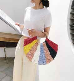 fashion rattan women handbags designer summer beach straw bags Colourful wicker woven large totes lady travel big purses bali bag C1835196