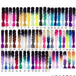 Hair Bulks Synthetic Braiding Hairs Cloghet Braids Extensions Jumbo 24Inch Ombre Kanekalon Hairstyles Pink Blonde Red Blue Xpression D Otrsb