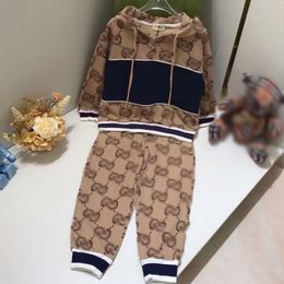 Boys and girls siblings thin set autumn and winter jackets long pants dresses high-end children plush and stylish two-piece set trendy