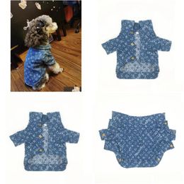 Dog Apparel Designer Pet Blue Denim Coat Classic Letter Logo Jacket Fadou Teddy Bear Clothing Button Design Drop Delivery Home Garden Otdxc