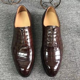 Dress Shoes Authentic Real Crocodile Belly Skin Businessmen Classic Exotic Genuine Alligator Leather Male Lace-up Brown Oxfords