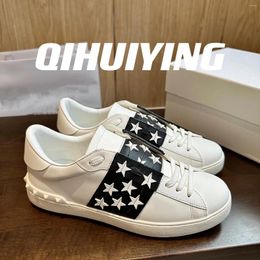 Casual Shoes QIHUIYING Handmade Real Leather Lace Thick Sole Woman Flats Star Decoartion Sneakers Street Style All-Season Bota Feminina