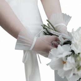 bridal Gloves See through Tulle Gloves Ladies Ivory Wrist Gloves Marriage Glove Women Evening Party Cosplay Costume Accories s2Ai#