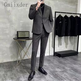 Men's Tracksuits Autumn Winter Woollen Casual Suit Single Piece/suit Thickened Warm Korean Style Fashionable Slim British Elegant Urban Set