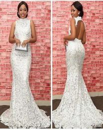 Elegance White Lace Prom Dresses Fashion High Neck Hollow Backless Mermaid Evening Dress Glamorous South African Party Dresses For5987836