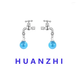 Stud Earrings HUANZHI INES Blue Drops Creative Tap Rare Quirky Unisex Jewellery For Women Girls Fashion Y2K Birthday Gift 2024