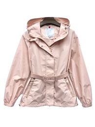 Pink Hooded drawstring slim design ladies new sunscreen clothing embroidery letter lightweight jacket Slim fit Anti wrinkle free Fashion Spring windproof Jacket