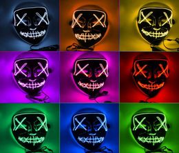 Halloween Horror masks LED Glowing mask Purge Masks Election Mascara Costume DJ Party Light Up Masks Glow In Dark 10 Colors Party 8084094