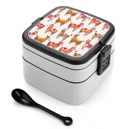 Dinnerware Alpacas Double Layer Bento Box Lunch Salad Llamas Alpaca Llama Watercolor Animal Pattern Peru Cusco