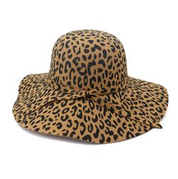 Large Brim Leopard Print Felt Dome Hat Wome Fedora Hats Fascinators Hat for Women Elegant Floppy Cap Sun Protection Chapeau1065911