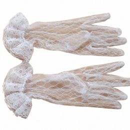 e15e Lace Gloves Elegant Short Courtesy Summer Flared Wrist Length Ruffled Mittens for Women Girls Wedding Halen Party R6K4#
