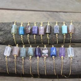 Link Bracelets Faceted Natural Gems Gold Color Chains Adjustable Lapis Amethysts Labradorite Crystal Single Bracelet Jewelry QC2001