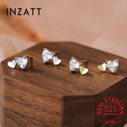 Stud Earrings INZAReal 925 Sterling Silver Zircon CZ Heart For Women Cute Fine Jewelry Exquisite Minimalist Accessories