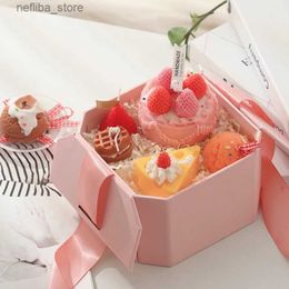 Fragrance Strawberry Cake Scented Candles Set with Gift Box Christmas Birthday Gifts for Girls Soy Wax Home Fragrance Ornament Aroma Decor L410