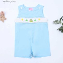 Rompers Boutique Baby Boys Clothes Smock Romper Hand Brithday Embroidery Bodysuit Infant Clothes Beautiful Bluey Jumpsuit 0-3T For Boy L410