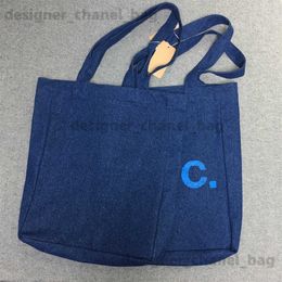 Totes Hot selling Japanese and Korean graffiti blue print denim canvas bag one shoulder portable denim bag T240416