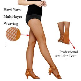 Sexy Socks Professional Latin Tights Women Professional Fishnet Tights Ballroom Latin Dance Hard Yarn Elastic Latin Stockings Pantyhose 240416