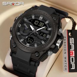 Wristwatches SAMDA Fashion Sport Watches For Men 50M Waterproof Clock Alarm Dual Display Quartz Wristwatch Military Resisitant Mens Watch