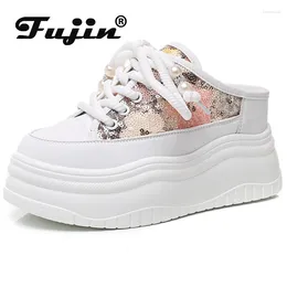 Slippers Fujin 7cm Air Mesh Genuine Leather Platform Wedge Summer Slipper Fashion Women ROME Sandal Bling Chunky Sneakers Pumps Shoes