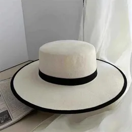 Berets 202411-jun-Hepburn Ins Chic Winter Milk White Wool Felt Black Brim Ribbon Classic Fedoras Cap Men Women Leisure Panama Jazz Hat