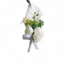 corsage Groom Boutniere Wedding Accories Brooch Handmade Silk Roses Fake Bracelet Bridesmaids Butthole Frs Prom Decor z50N#